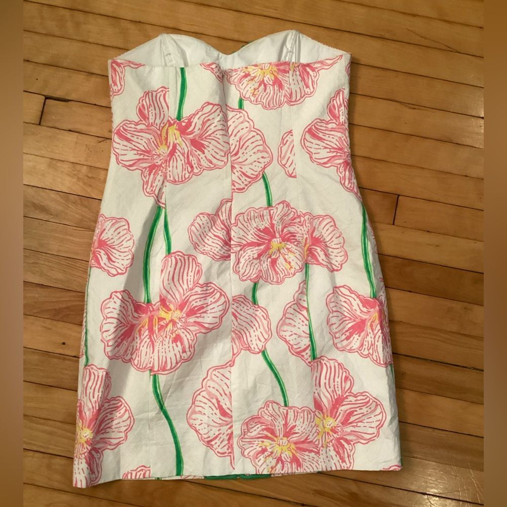 Lilly Pulitzer Strapless Floral Shift Dress in Pink and Green - Picture 4 of 8